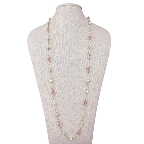 Ralph Lauren Womens Gold Tone Necklace With Pink & Pearl Beads - Picture 2 of 4